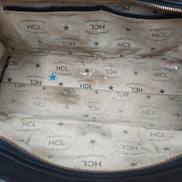 HCL Black Leather Zipper Closure Satchel Shoulder Bag - Vintage -Made in Germany - Picture 14 of 16